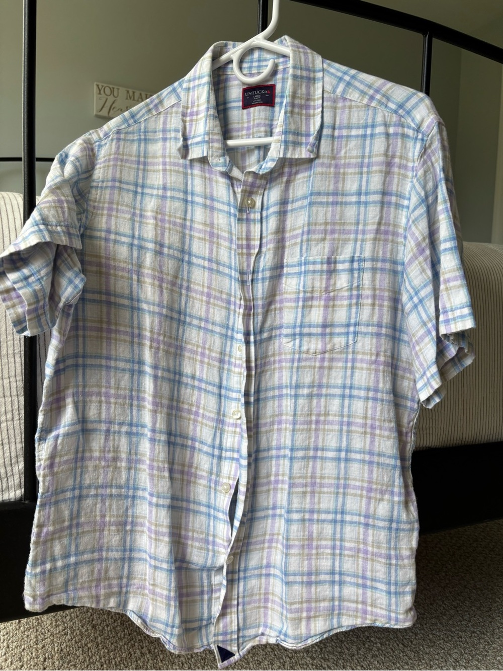 UNTUCKit Short-Sleeve Plaid Button-Down in Light Blue & Lavender